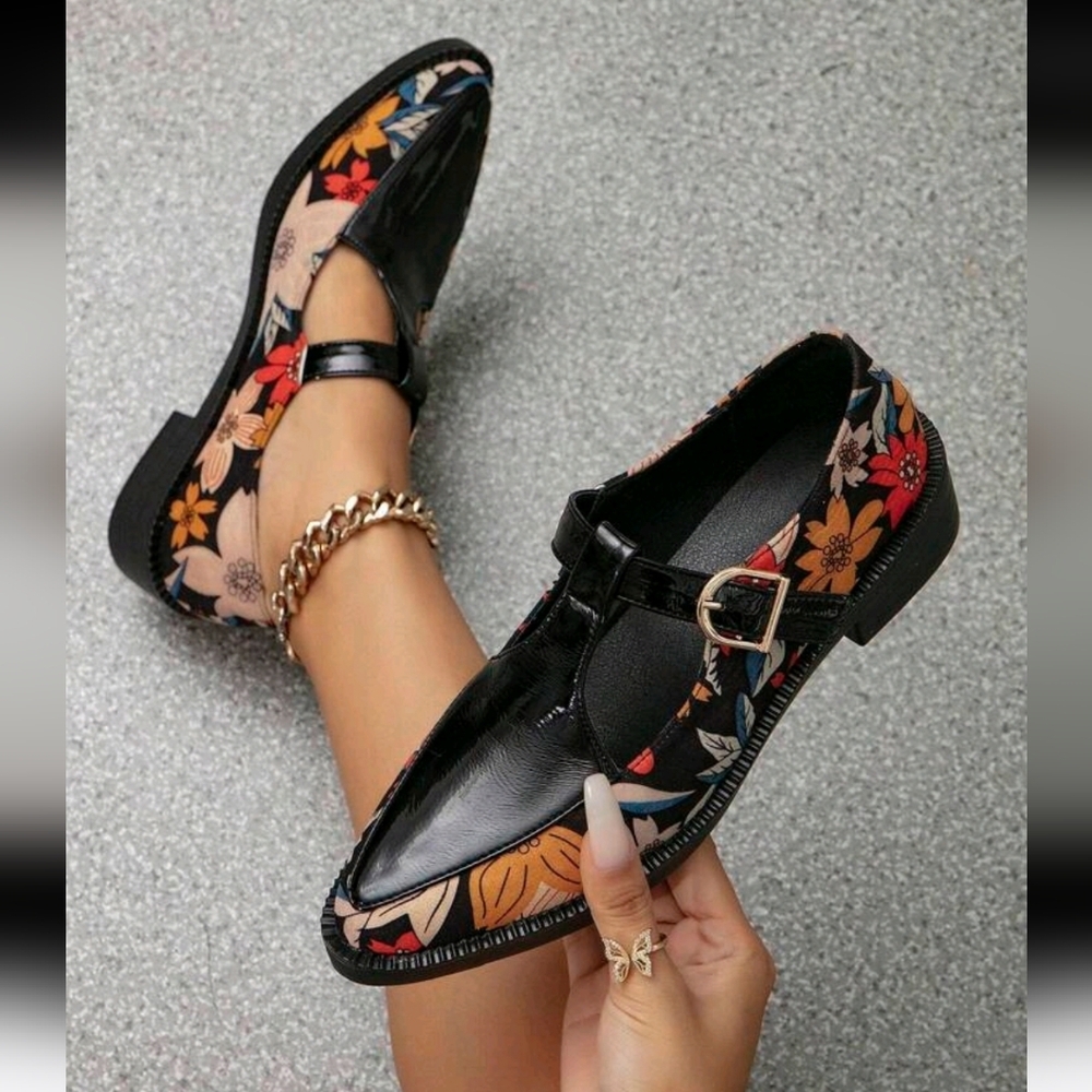 Women's Flat Platform Square Toe Slip-On Brogues, Mary Jane Oxfords, Mid Heel